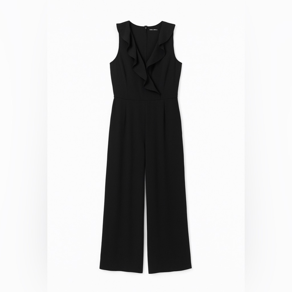 LAUNDRY by Shelli Segal Black Ruffle Neck Jumpsuit size 14